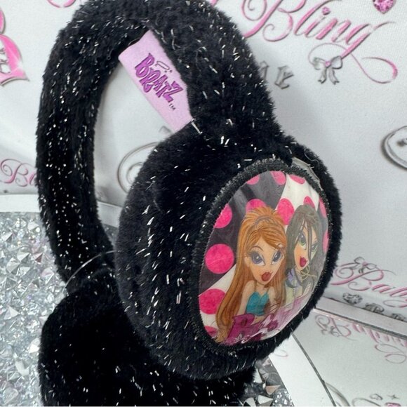 Bratz earmuffs winter warm ear cover hat headband sparkly glitter black silver main image 4